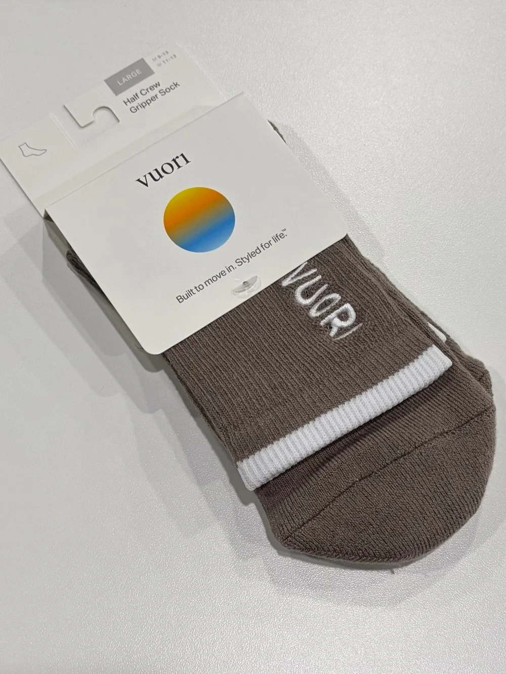 Vuori Women's Large Half Crew Gripper Sock Taupe Pilates Yoga Grip NWT Men's